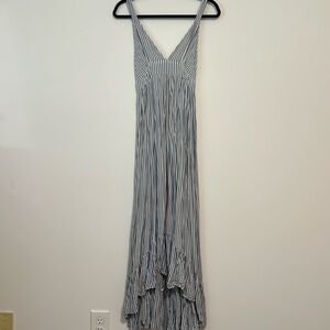 Blue and white striped maxi dress